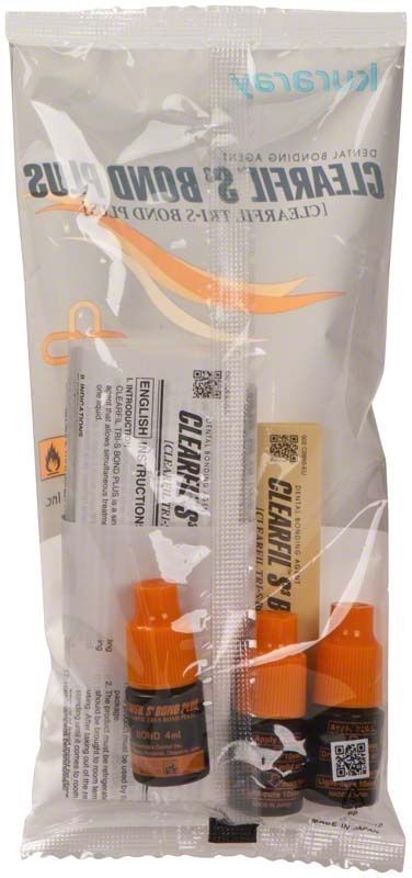 Kunststoffverpackung mit Clearfil S3 Bond Plus Flaschen und Beipackzettel.