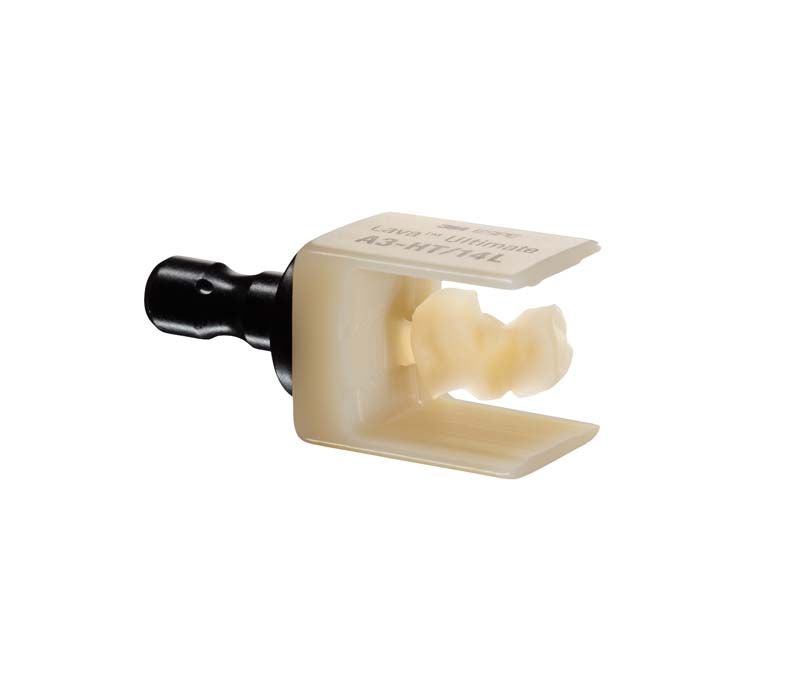 Lava™ Ultimate LT 12 A3 Zahnrestaurationsblock mit schützender Halterung.