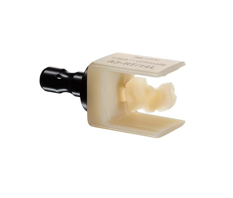 Lava™ Ultimate LT 12 B1 CAD/CAM-Block mit Zahnersatzform im Vordergrund.