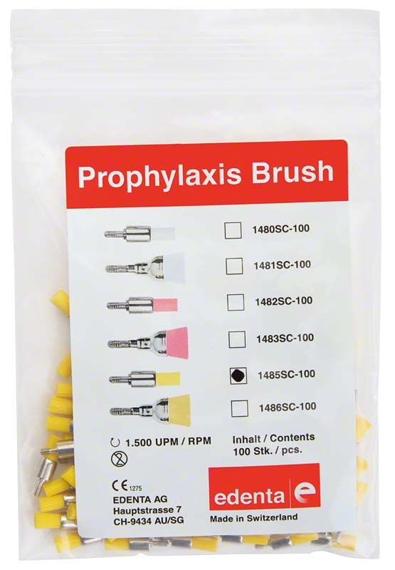 Prophylaxe Bürste Screw-In 1485 in Gelb, Kelch klein, in Verpackung.