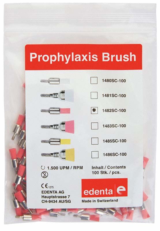 Prophylaxe Bürsten mit rosa Kelch in Kunststoffverpackung, kompatibel mit Schraubgewinde.