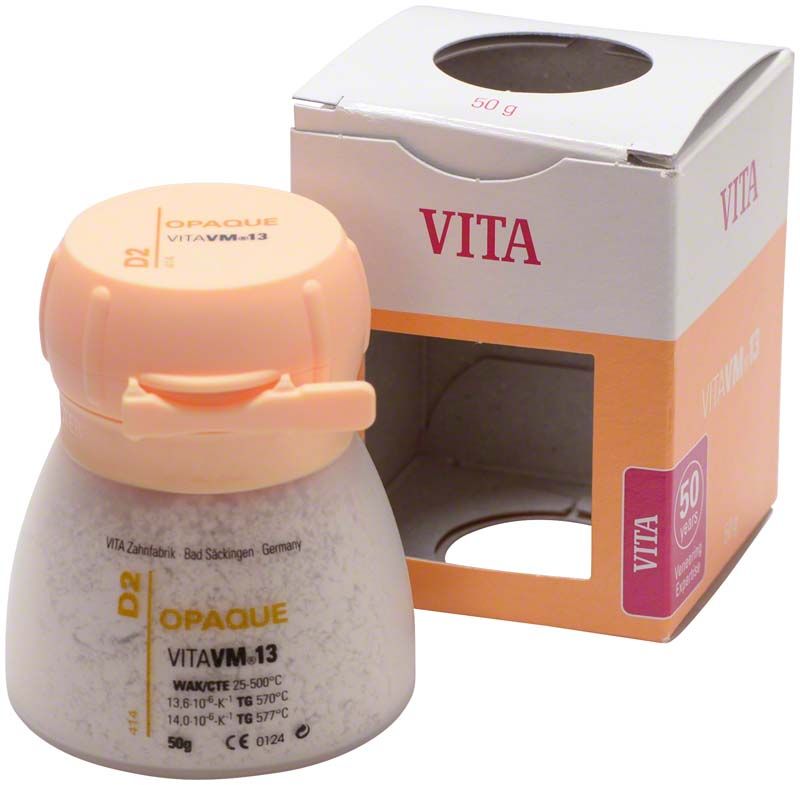 VM13 Opaque 50g D2 Zahnkeramikpulver mit Verpackung.