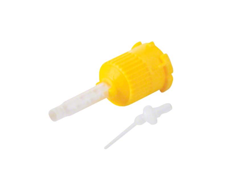 RelyX™ Unicem 2 Automix Mischkanüle mit Endo-Tip in Gelb und Weiß.