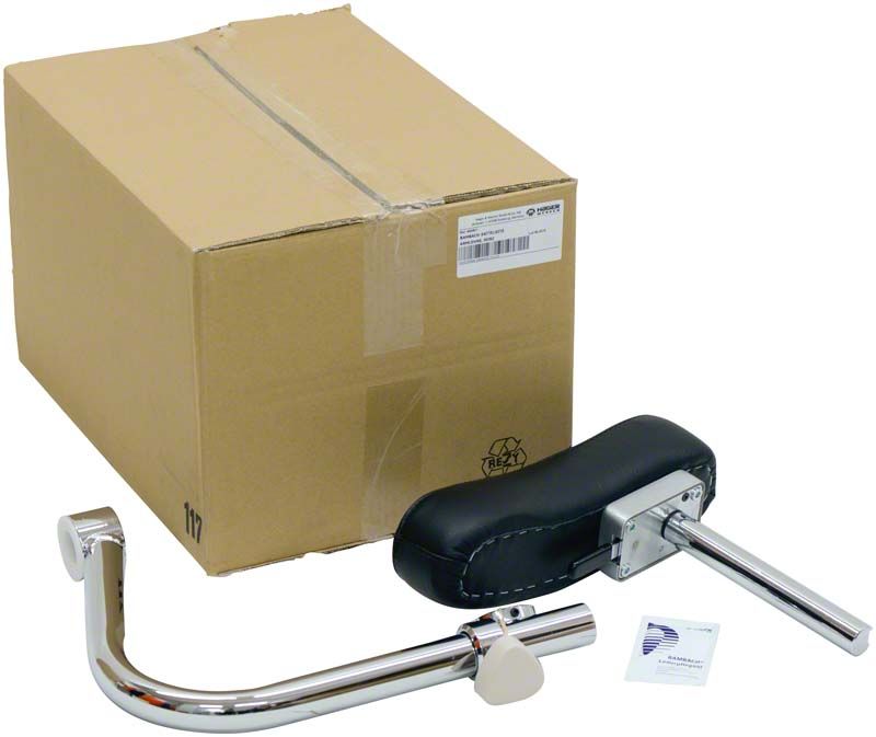 Armlehne kurz für Bambach® Sattelsitz mit Verpackung und Montagezubehör.