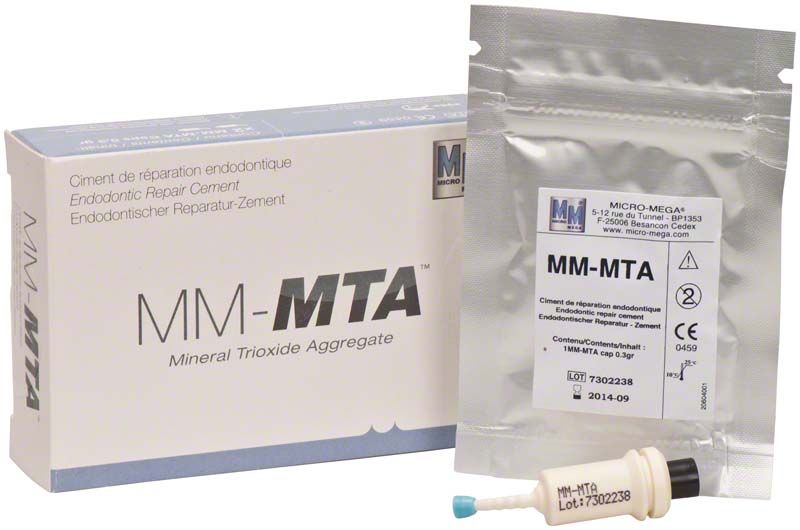 Endodontischer Reparatur-Zement MM-MTA in Verpackung mit Applikator.