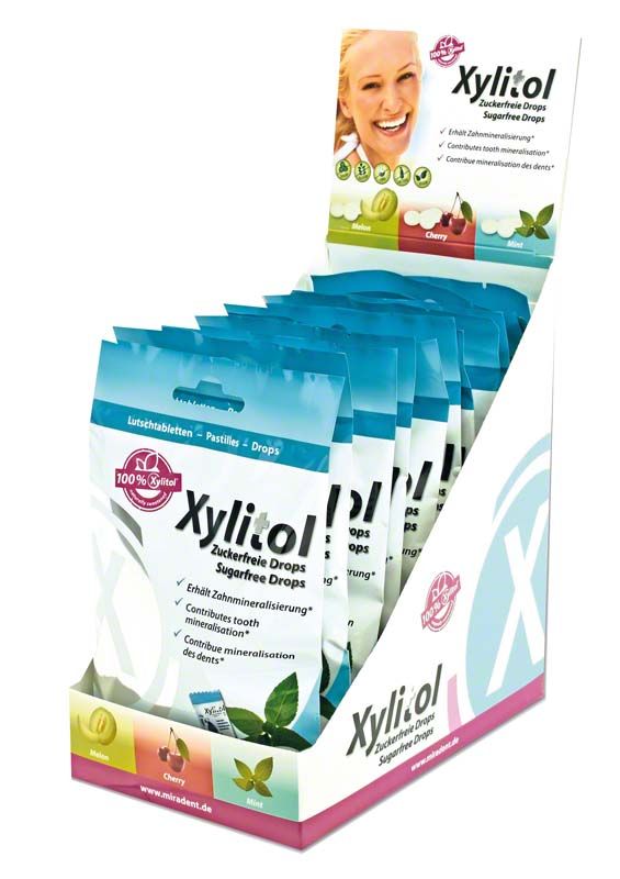 Xylitol Drops Display mit Minzgeschmack in einer Aufstellerverpackung
