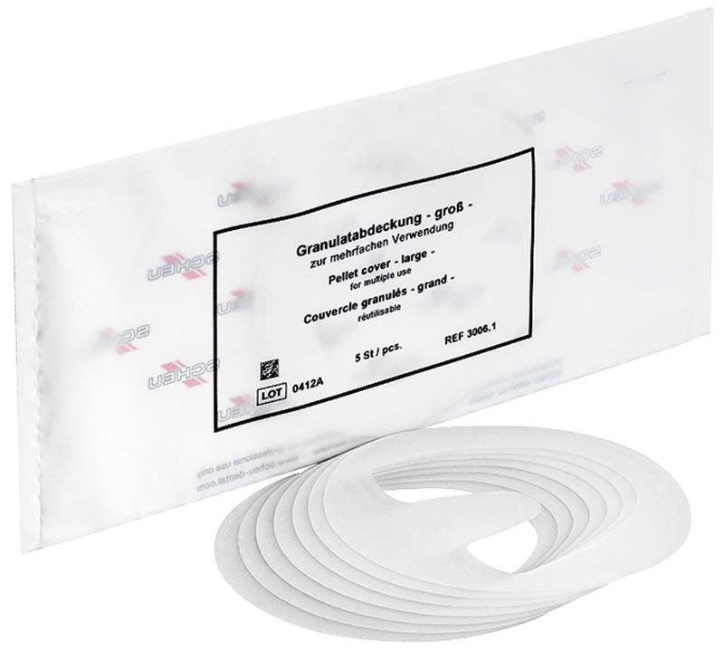 Granulatabdeckung groß mit Verpackung und mehreren runden Folien.