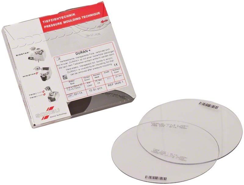 Hochwertige DURAN®+ 0,5mm Tiefziehfolien für zahnmedizinische Anwendungen.