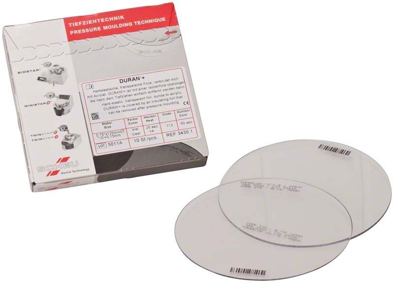 DURAN®+ Tiefziehfolien für zahnmedizinische Anwendungen mit Verpackung.