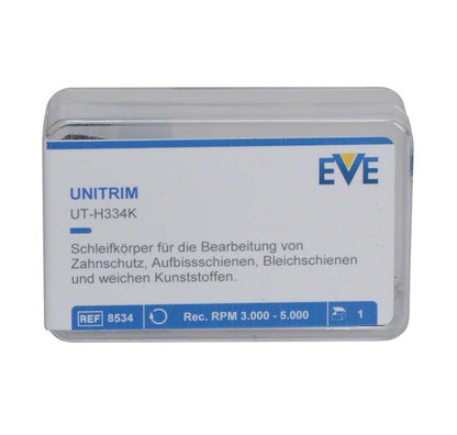 Kunststoffverpackung des Schleifkopfs EVE UNITRIM UT-H334K mit Produktschriftzug.
