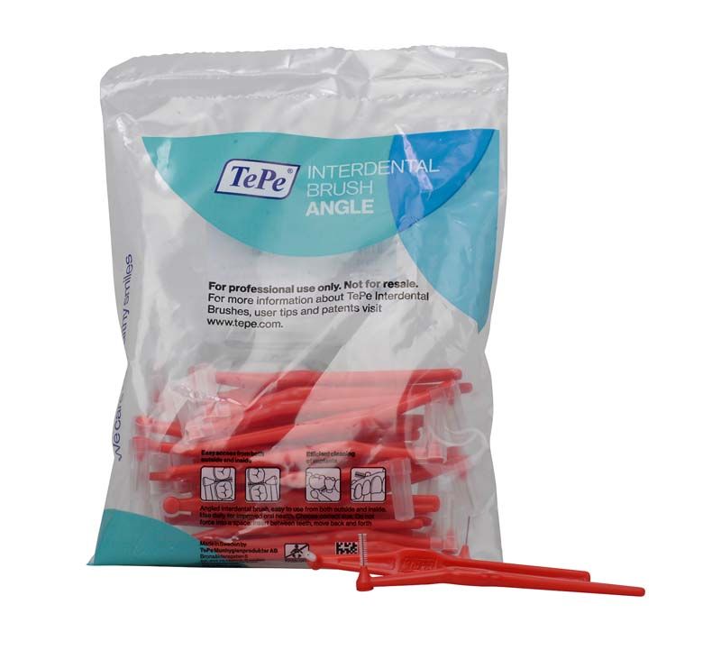 Kunststoffverpackung mit roten TePe Angle™ Interdentalbürsten, Größe 0.