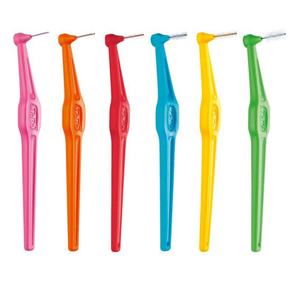 TePe Angle™ Interdentalbürsten in verschiedenen Farben und ISO-Größen.