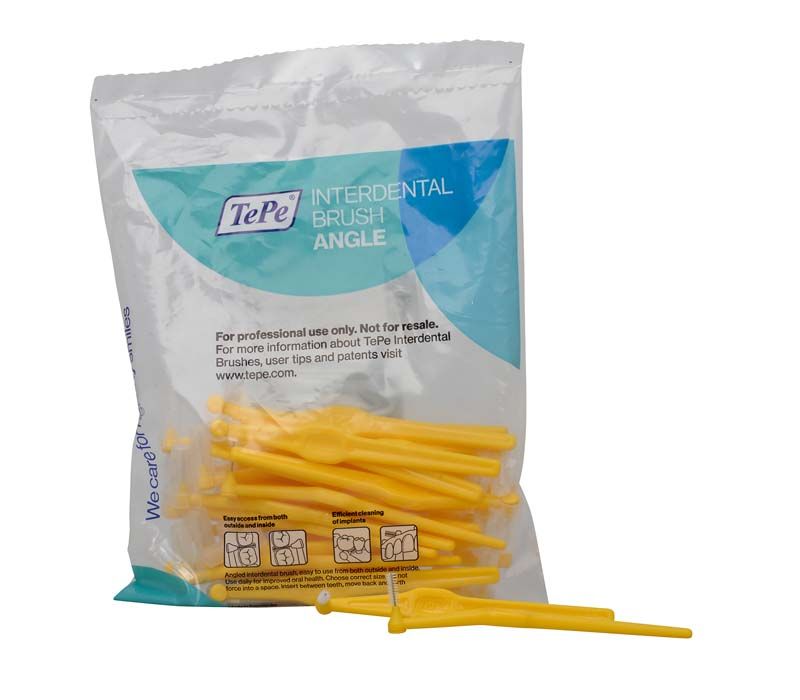 TePe Angle™ Interdentalbürsten, gelb, Größe 4, in Kunststoffverpackung.