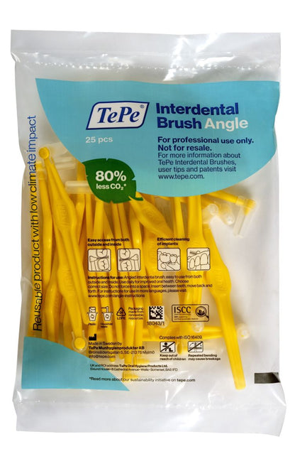 TePe Angle™ Interdentalbürsten, gelb, Größe 4, in Kunststoffverpackung.