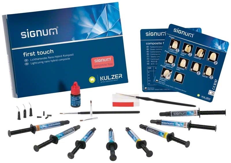 Signum® Flow First Touch Set mit verschiedenen Dentalmaterialien und Zubehör.