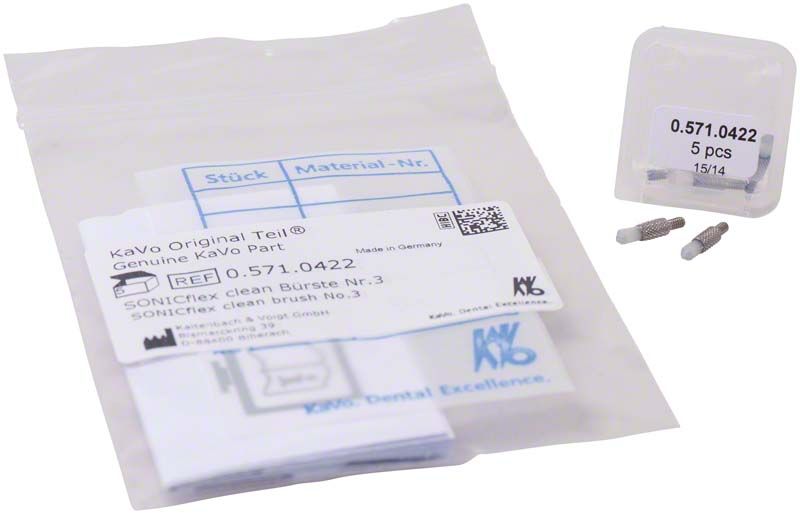 KaVo SONICflex clean Bürste Nr. 3 in Verpackung mit fünf Bürstenaufsätzen.