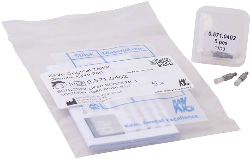 SONICflex clean Bürste Nr. 1 im Verpackungsbeutel mit fünf Bürsten.