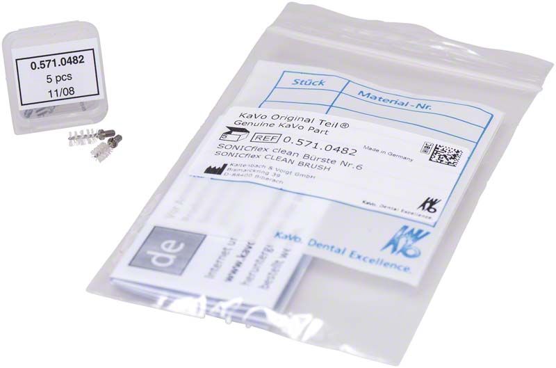 SONICflex clean Bürste Nr. 6 in Verpackung mit fünf Bürstenaufsätzen.
