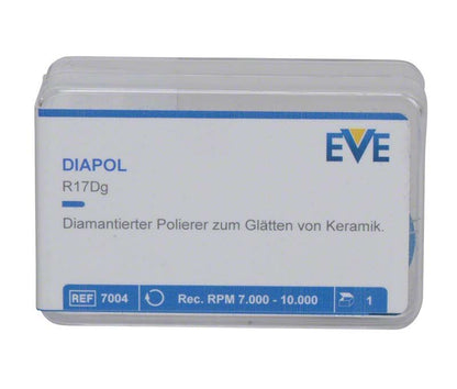 Kunststoffverpackung des EVE Diapol R17Dg mit Produktschriftzug und technischen Details.