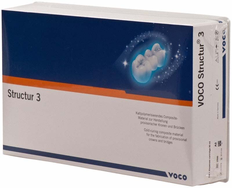 Verpackung des Structur 3 Kartusche A2 Sets mit Abbildung von Zähnen.