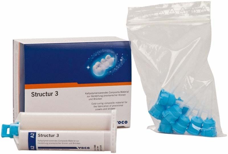 Structur 3 Kartusche A2 50ml mit blauen Mischspitzen und Verpackung.