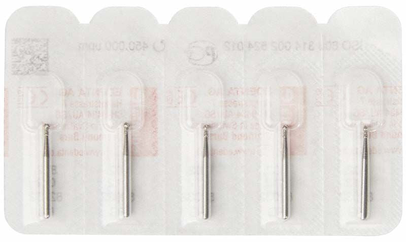Verpackung mit fünf Diamant FG 802 012 Zahnbohrern.