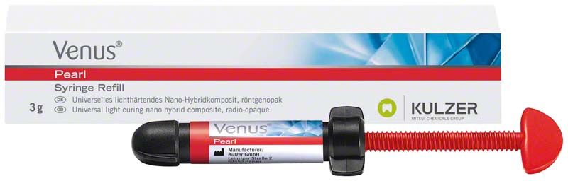 Venus Pearl Spritze A3 mit Verpackung und Kulzer-Logo.