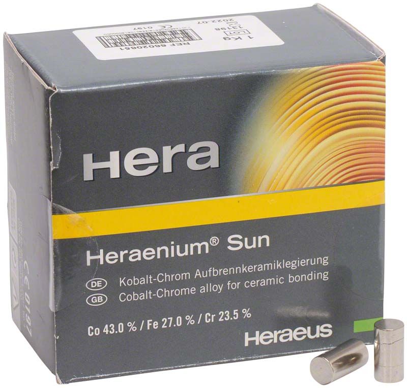 Verpackung von Heraenium® Sun 1000g mit Kobalt-Chrom-Legierung.