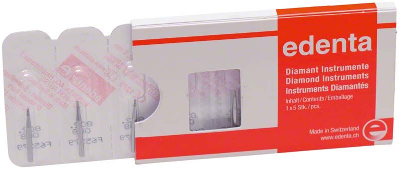 Diamantinstrumente FG 802 008 von edenta in geöffneter Verpackung.