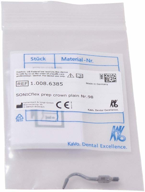 Steriler Beutel mit SONICflex prep crown Spitze Form 98, KaVo Dental Instrument.