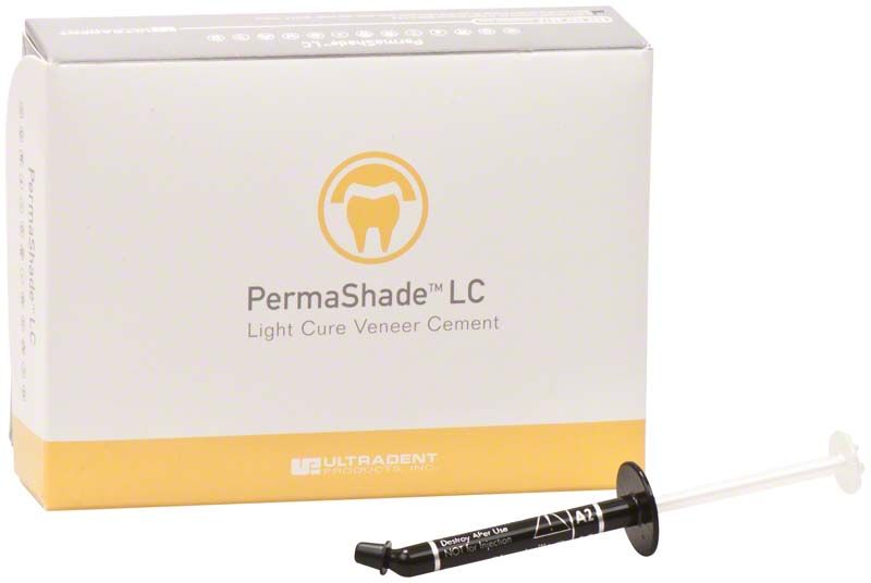 Permashade LC Veneer Cement A2 Verpackung mit Applikationsspritze.