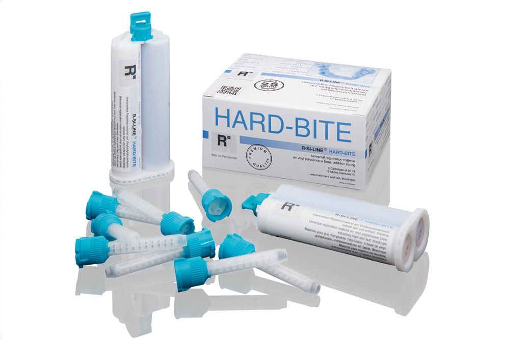 R-SI-LINE® HARD BITE Registriermaterial mit Kartuschen und Mischkanülen.
