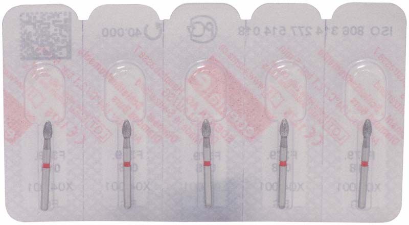 Blisterpackung mit fünf Diamant-Fräsen FG 379F 018.