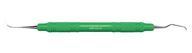 Amerikanische Eagle Implantat-Kürette Nebraska 128/Langer 5 mit grünem Griff.