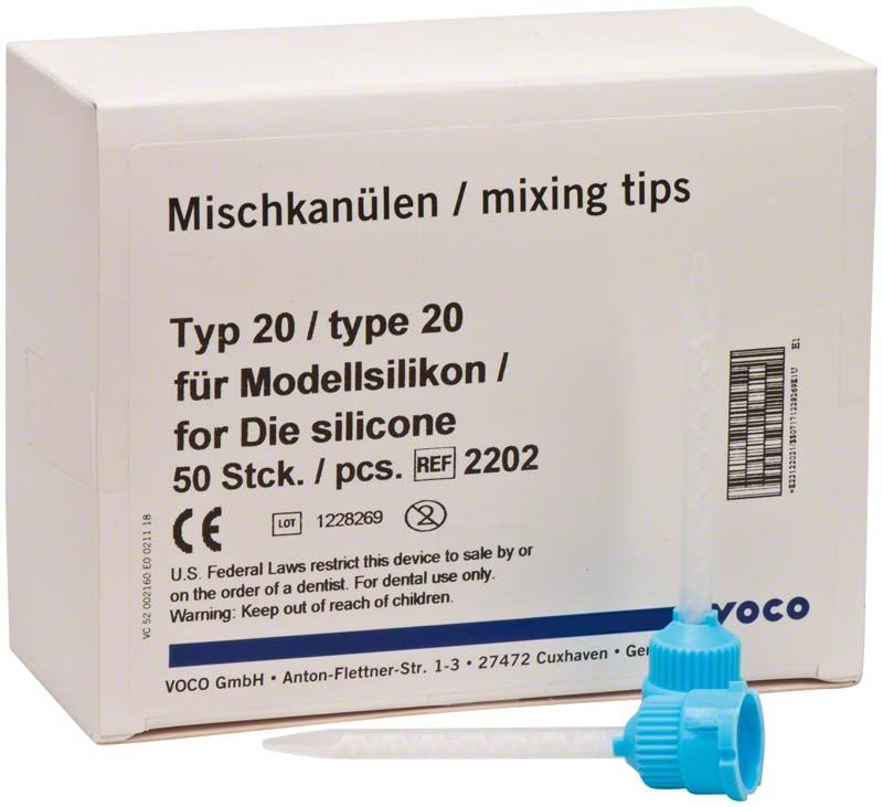 Mischkanülen Typ 20 für Modellsilikon mit blauer Spitze.