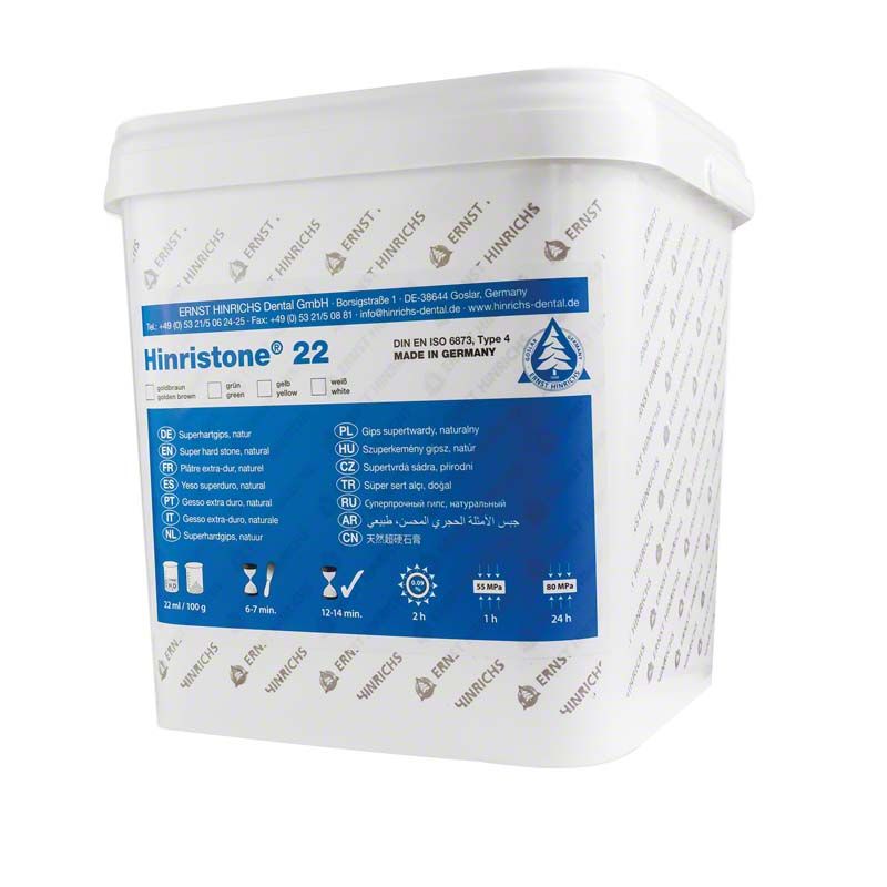 Hinristone® 22 weiß Superhartgips, 25kg Sack mit blauer Produktetikettierung.