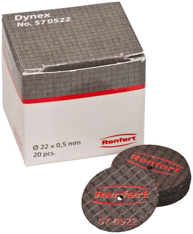 Dynex Trenn- und Schleifscheiben mit Verpackung für Dentalanwendungen.