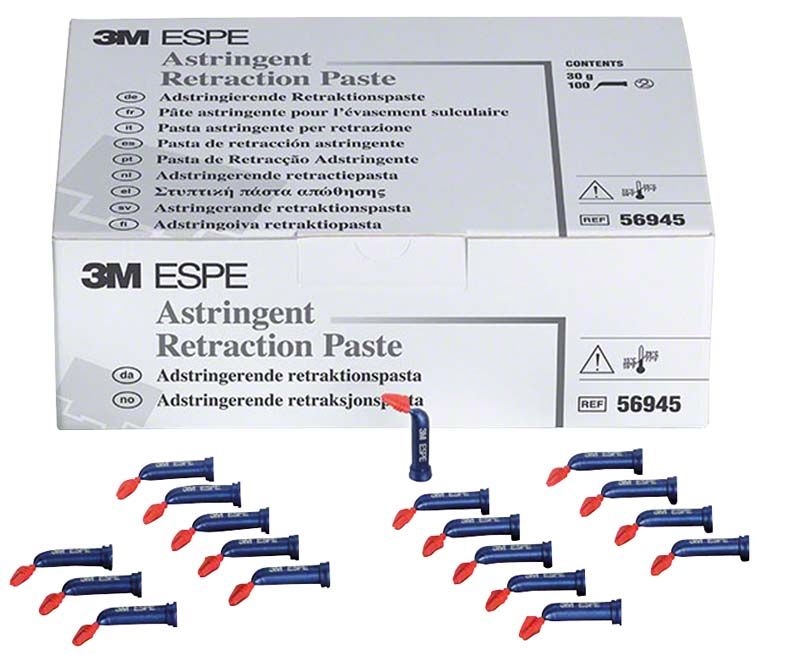 3M™ Adstringierende Retraktionspaste Kapseln, Verpackung mit Einwegkapseln sichtbar.