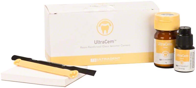 Ultracem Pulver+ Flüssigkeit Flaschenkit mit Spatel und Verpackung.