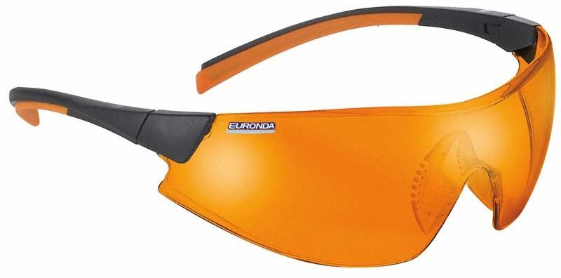 Monoart Schutzbrille Evolution Orange mit seitlichem Schutz, ideal für Zahnärzte.