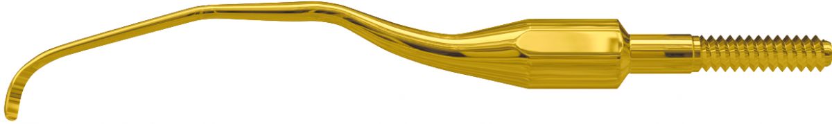 Einschraubbare goldene XP Gracey Quik-Tip Kürettenspitze für parodontale Eingriffe.