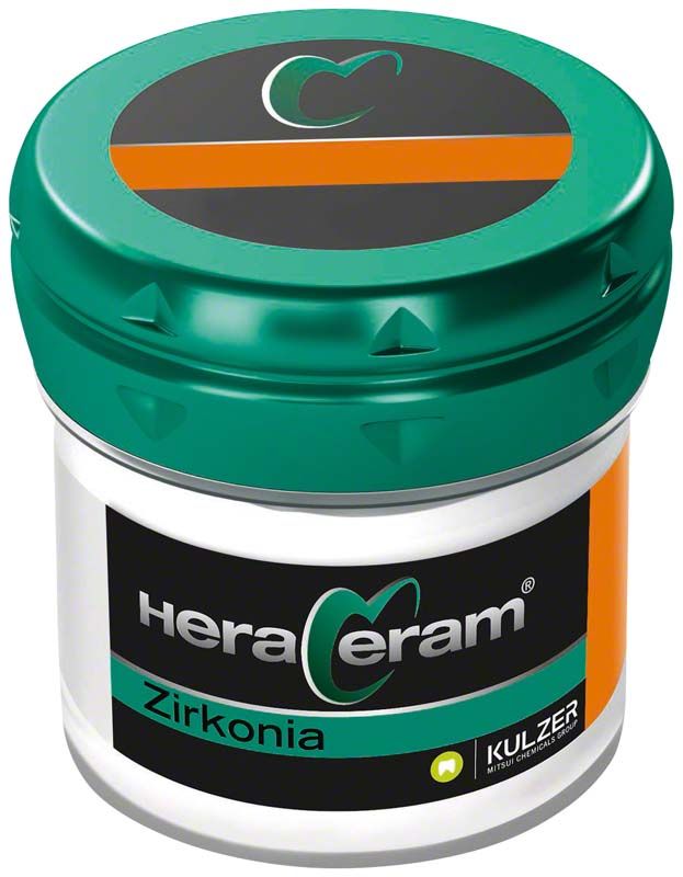 HeraCeram® Zirkonia Mamelon-Dentin MD3 in grünem Behälter mit Logo.
