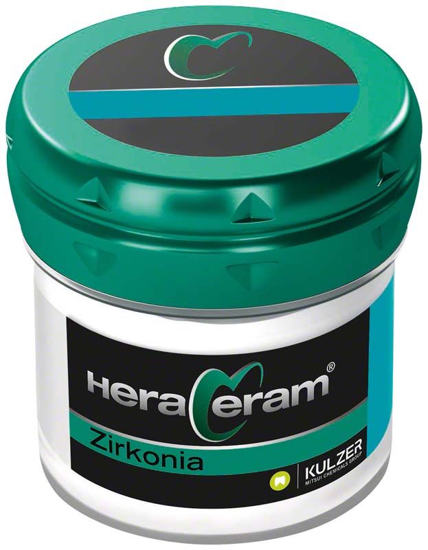HeraCeram® Zirkonia Opalschneide 20g Behälter mit grünem Deckel und Etikett.