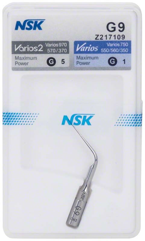 Varios Ultraschallscaler-Aufsatz G9 in Verpackung von NSK Europe.