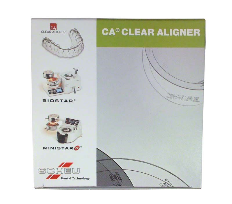 Verpackung der CA® Folie 100er Hard mit Zahnschienenabbildung.