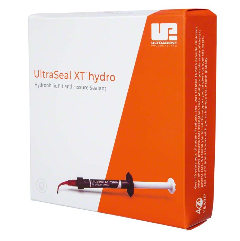 Ultraseal XT® hydro™ Opaque White Kit Verpackung mit orange-weißem Design und Spritze.