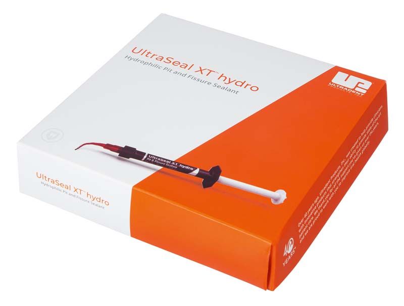 Ultraseal XT® hydro™ Kit-Verpackung mit roter Spritze und orangem Design auf weißem Hintergrund.