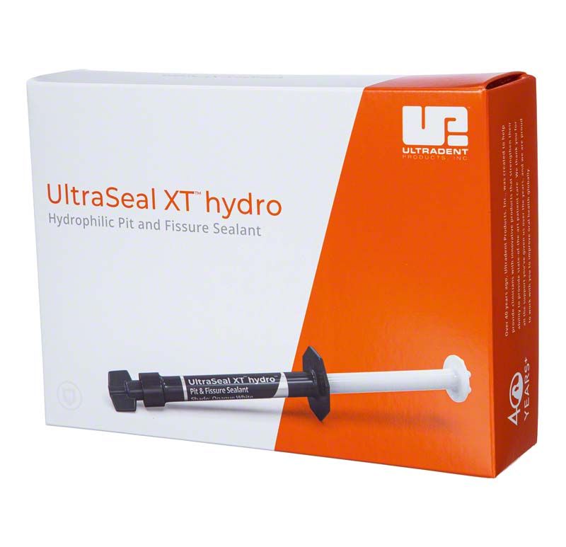 UltraSeal XT® hydro™ Opaque White Econo-Refill Verpackung mit Abbildung einer Spritze.