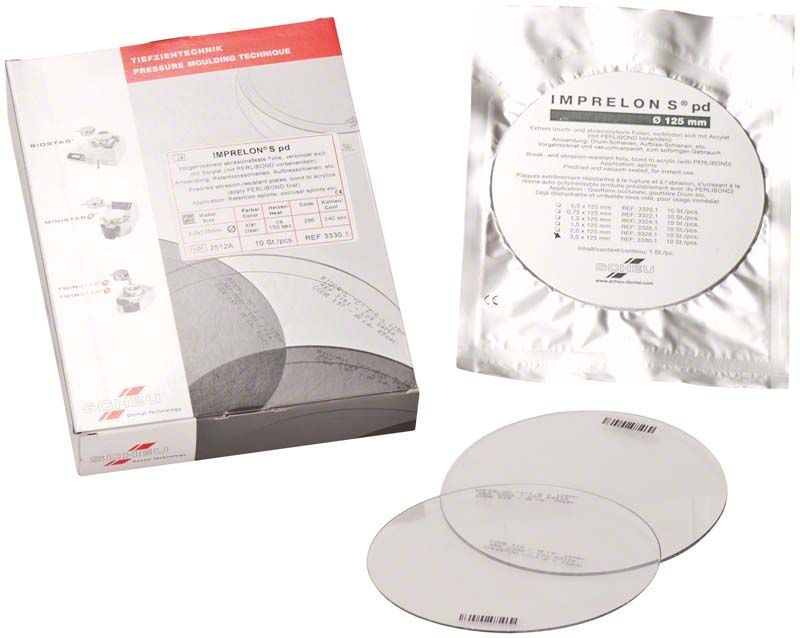Verpackung und zwei kreisförmige IMPRELON® S pd Scheiben, 3,0x125mm.