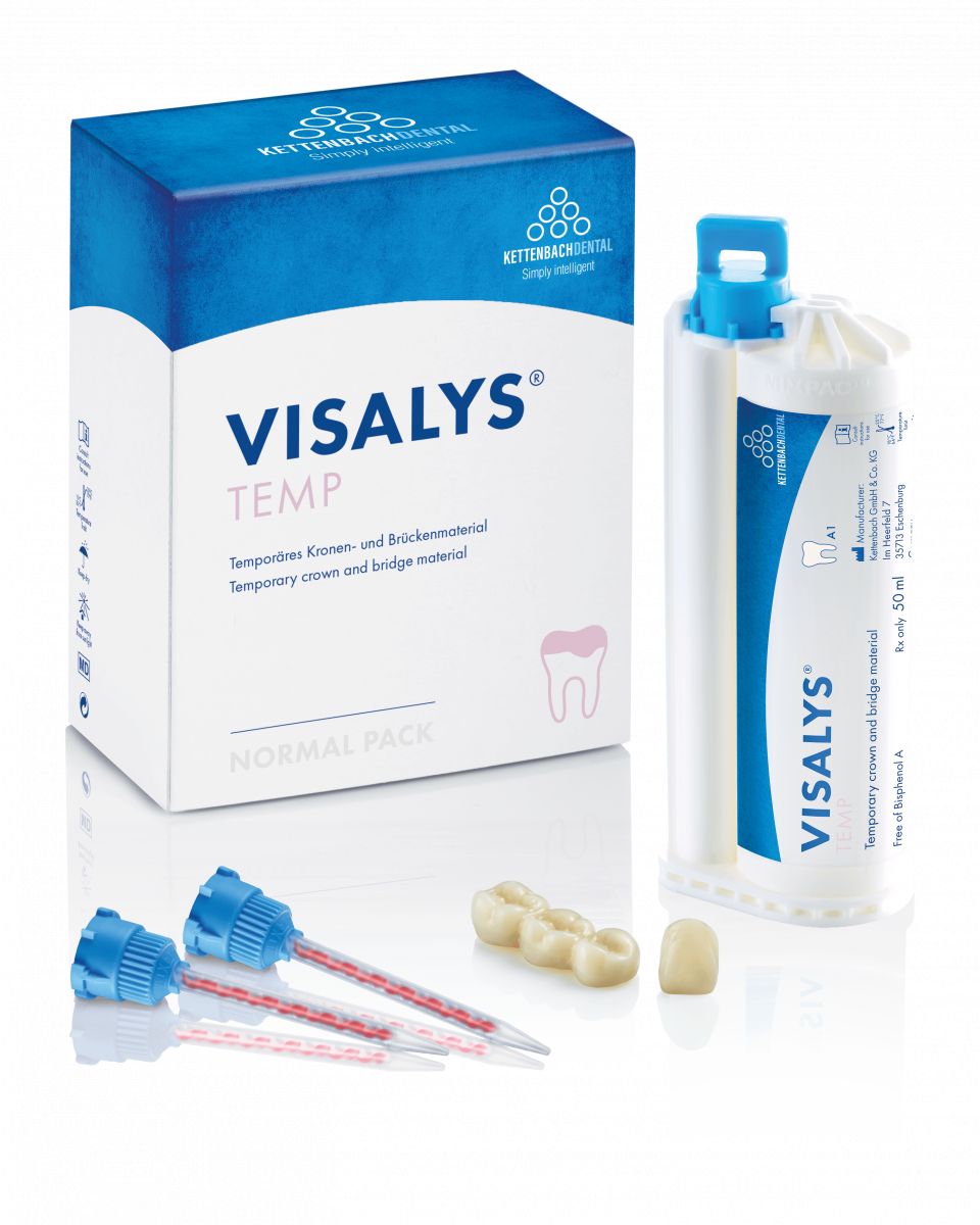 Kartusche Visalys Temp A1 50ml mit Verpackung und Mischkanülen.